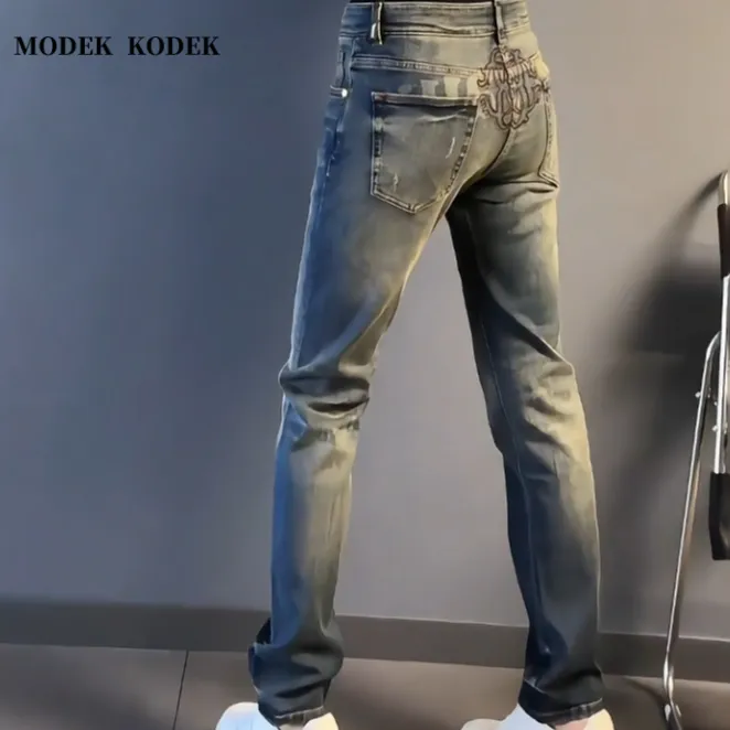 MODEK KODEK高品质潮牌男印花休闲裤春夏新款百搭修身直筒牛仔裤