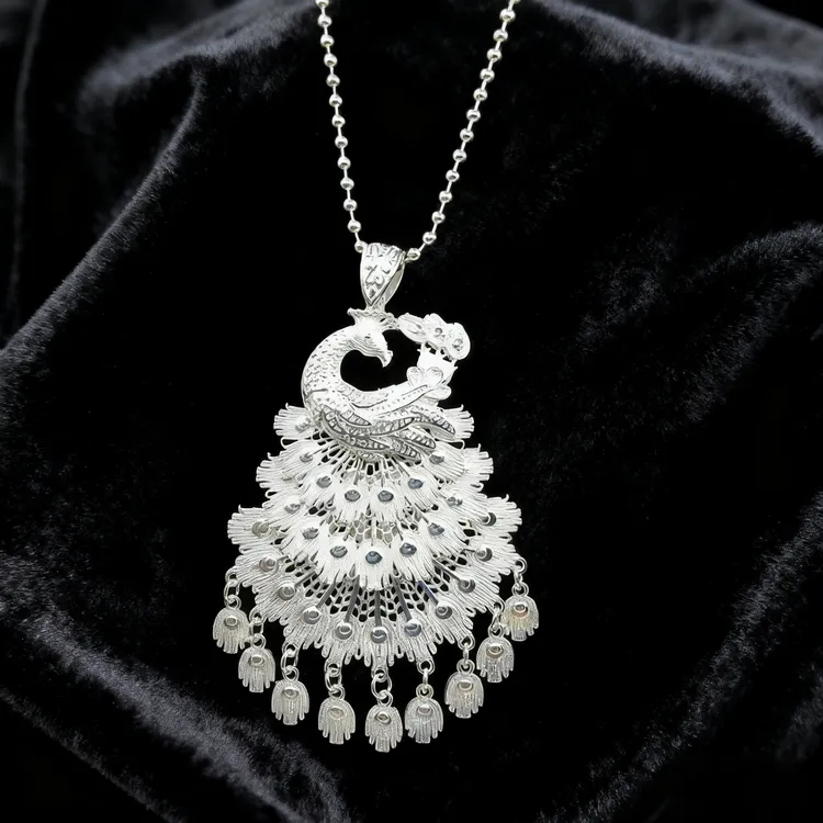 合金项链 民族风镀银毛衣链冰箱贴配饰景区旅游饰品孔雀凤凰项链
