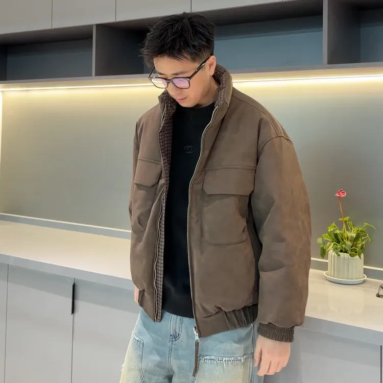 WANZISHUSHU/丸子叔叔冬季90鹅绒PU双面立领羽绒服外套HHR5572