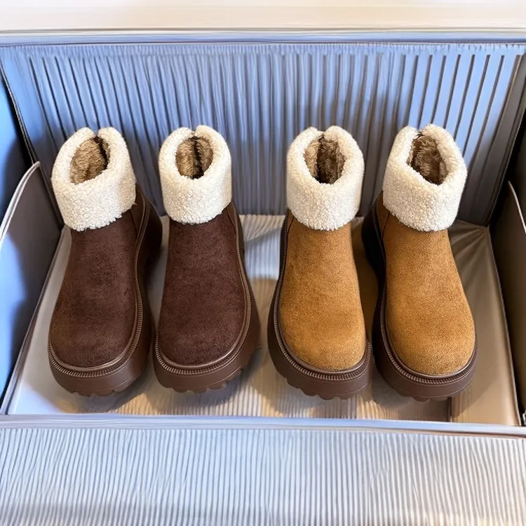 增高雪地靴女加绒加厚2025冬季新款马丁靴保暖大棉厚底切尔西短靴