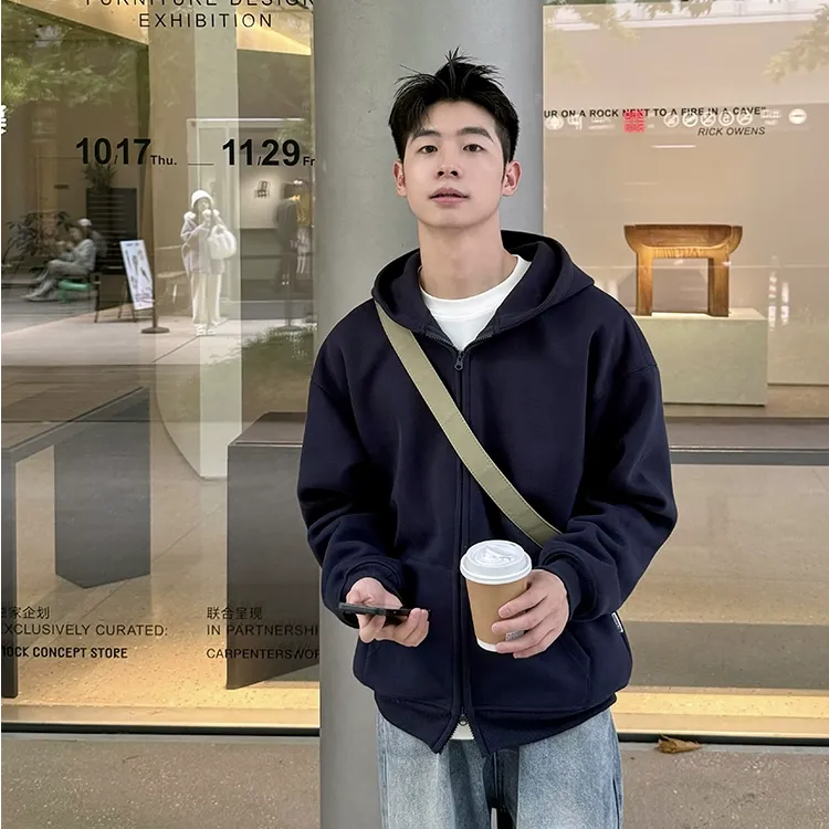 420g重磅连帽卫衣开衫男生春秋季2025新款纯色上衣外套休闲宽松