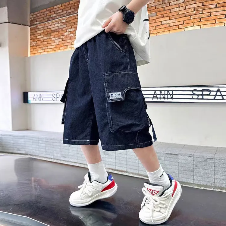 【简约百搭款】2025新款夏装裤子中大童薄款七分牛仔短裤9286