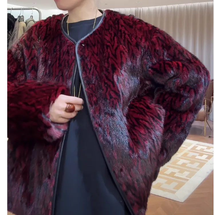 【诺谰】貂皮大衣两面穿香云纱水貂毛两面穿 国风圆领短款皮草25027