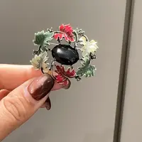 铜合金胸针 铜合金B16复古滴釉彩色枫叶花环精致百搭胸针