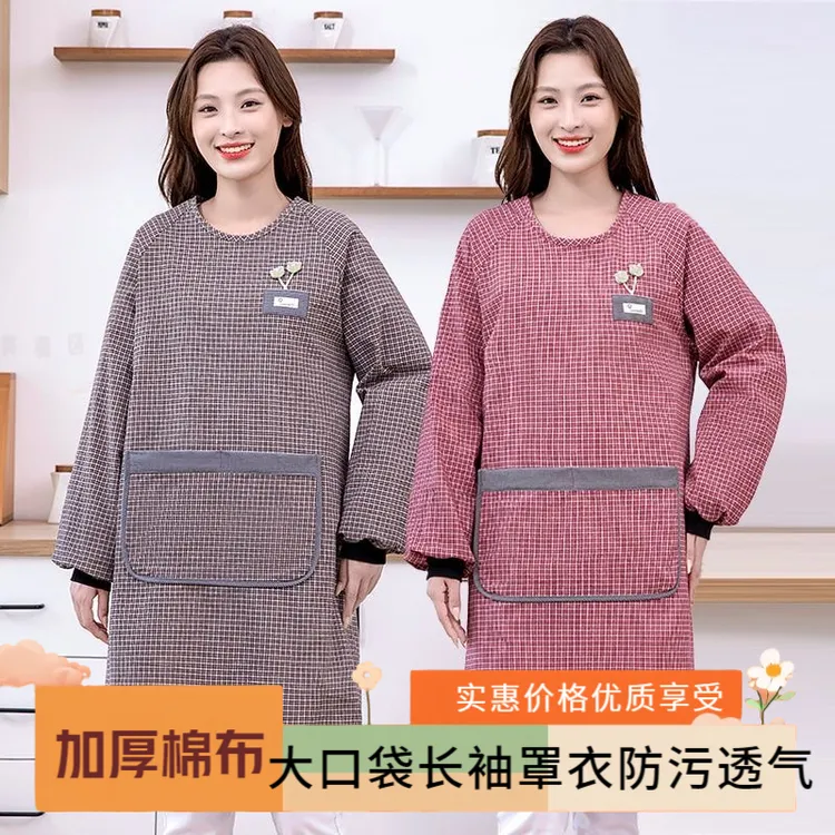 秋冬加厚耐磨棉布长袖透气罩衣厨房做饭不怕油户外工作防尘套棉服