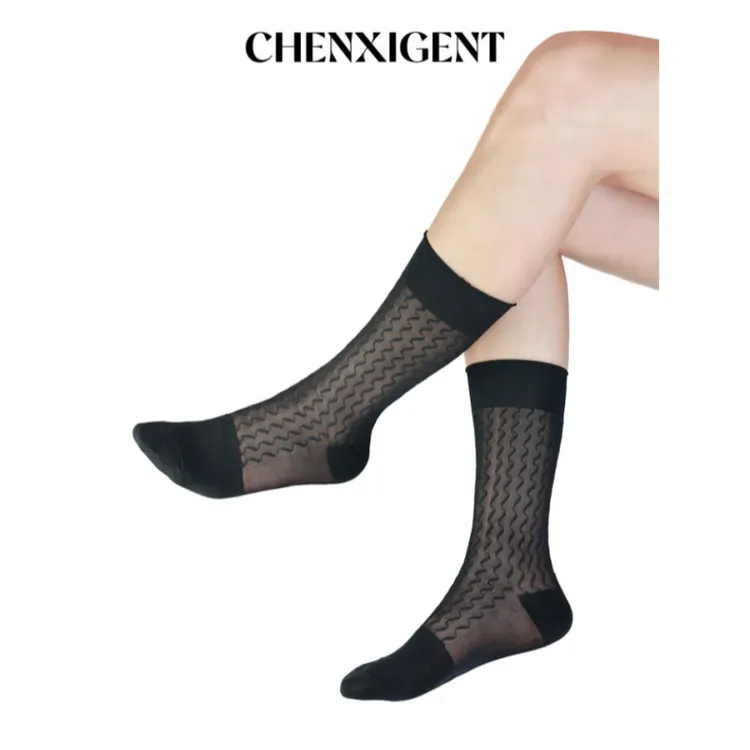 CHENXIGENT正装男士商务袜欧美绅士男士性感中筒波浪纹丝袜