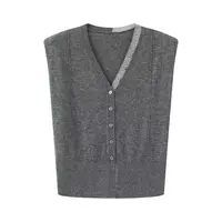 1867艾商场同款2025早秋新款百搭V领无袖针织衫女