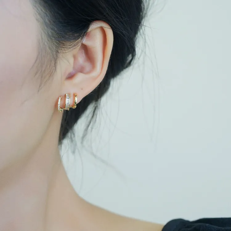 小众三圈几何锆石耳环2025新款网红气质耳钉高级感女