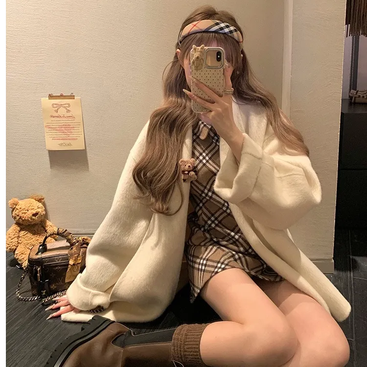 比蟹猪专属LLJ 京都千金 双面羊毛绒咖色外套披肩舒适毛呢大衣