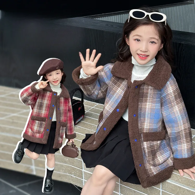 儿童洋气加绒格子棉衣秋外套女宝宝韩男女童加厚冬装上衣保暖棉衣