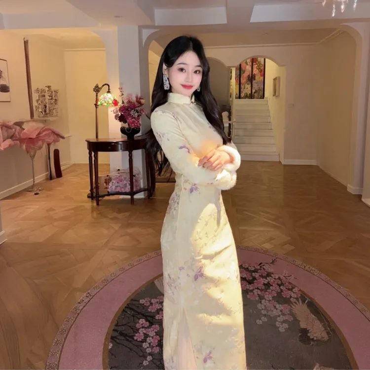 苏故里【星霜满袖】新款冬季加绒修身显瘦气质改良新中式旗袍中长