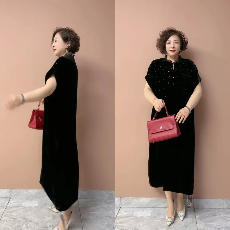 422短袖典云间桑蚕丝大码连衣裙洋气显瘦夏季新款中年妈妈宽松裙