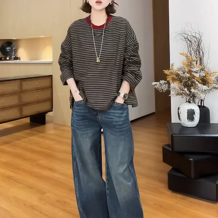 2025新款【手风琴】夏季小众设计时尚极简风撞色条纹T恤LK2505513
