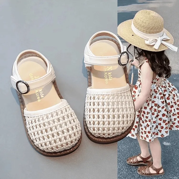 女童编织单鞋2025年夏季新款儿童鞋子软底包头凉鞋女宝公主鞋爆款