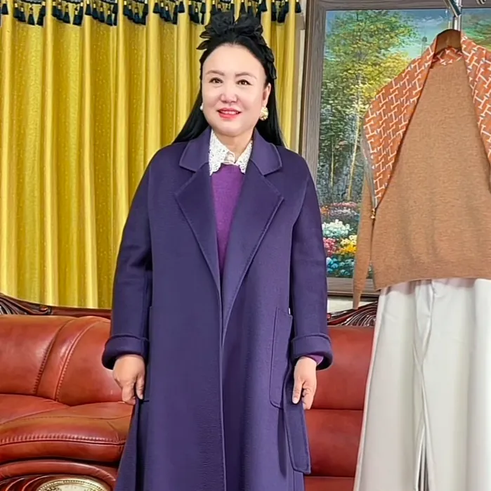 【张东苗专属】100%绵羊毛水波纹浴袍新款气质时尚百搭双面羊毛大衣