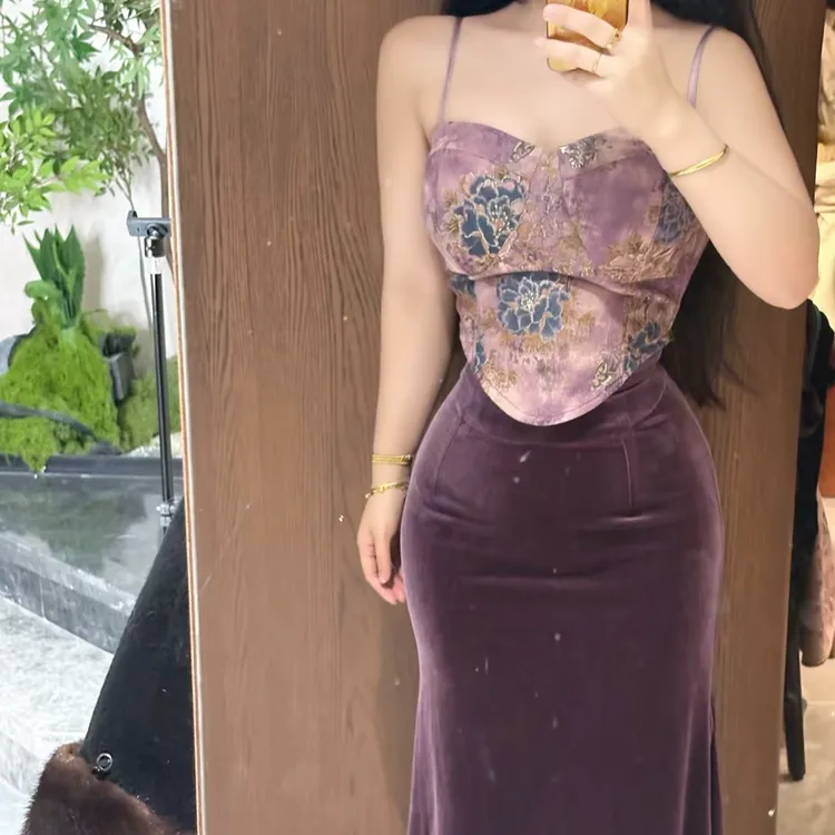 LHMknk1画报夫人原创自制温柔纯欲紫色背心鱼尾裙套装