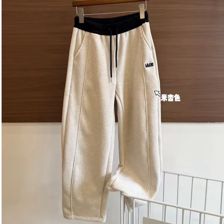 【加绒加厚】2025秋冬韩版复合高腰刺绣宽松显瘦百搭休闲裤阔腿裤