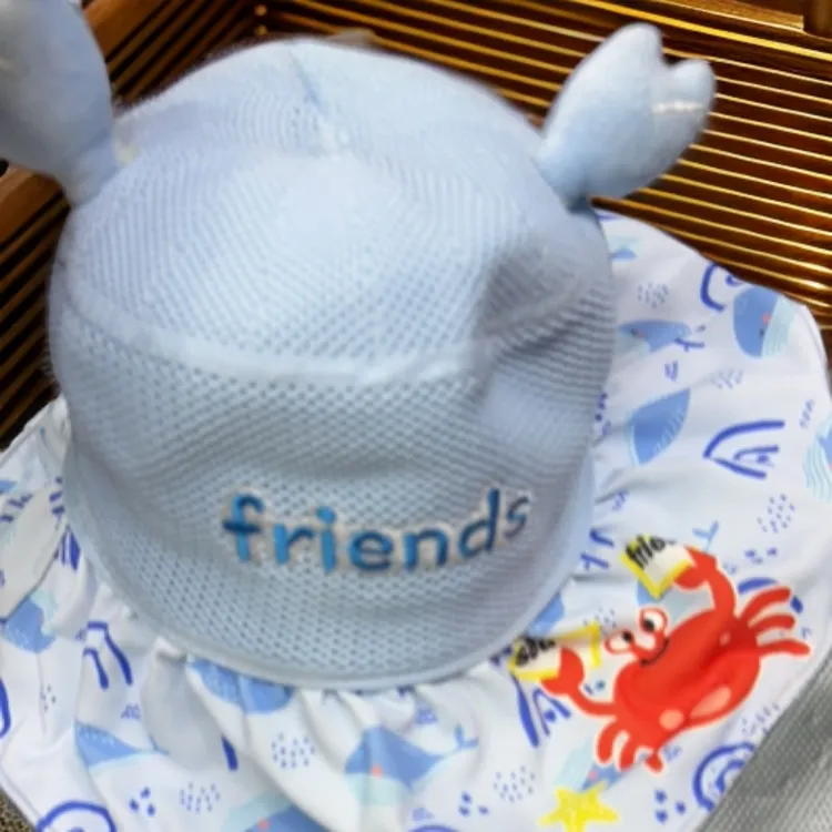 卡通,可爱无顶大檐卡通可爱帽子网眼网帽蓝色透气夏季3-10岁可带