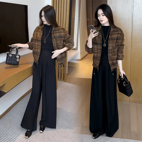 2025秋冬新款休闲显瘦时尚气质洋气拼接牛仔小个子加绒格纹短外套