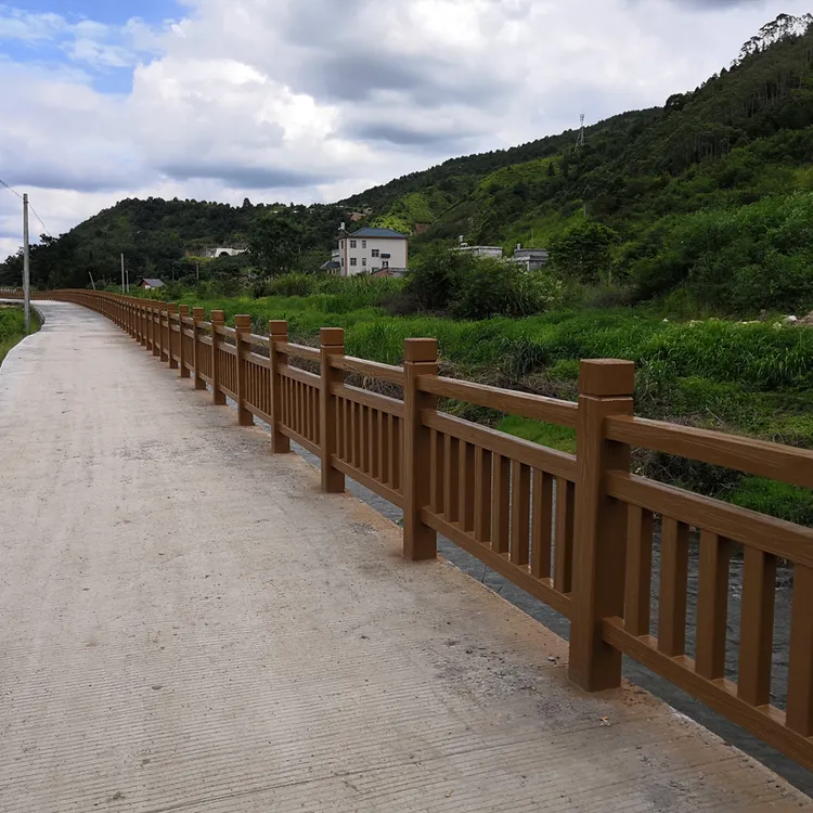水泥仿木护栏河道公园景观防护栏杆混凝土仿真树皮木纹扶手围栏