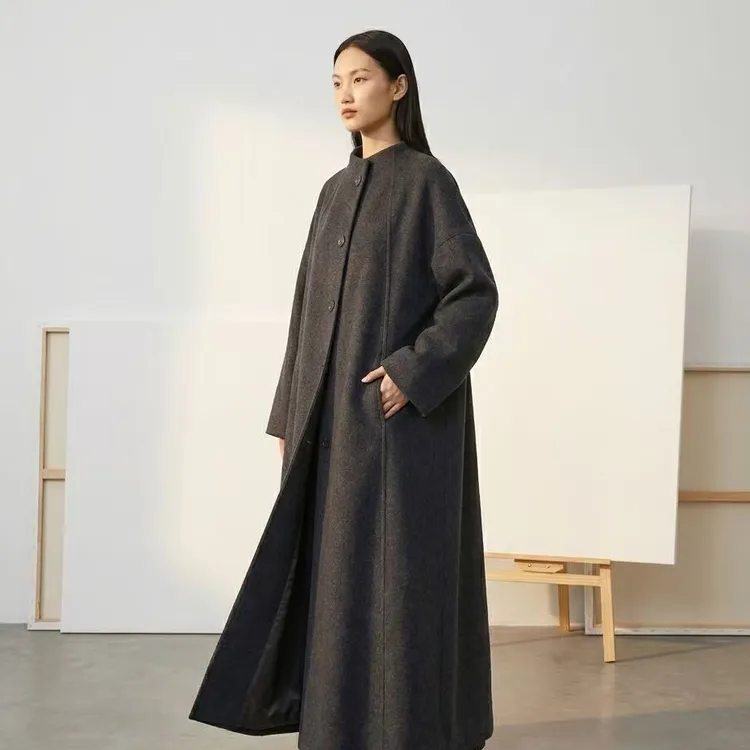 寻汀源 100-240斤秋冬气质冬季百搭双面呢宽松大气极简立领长款