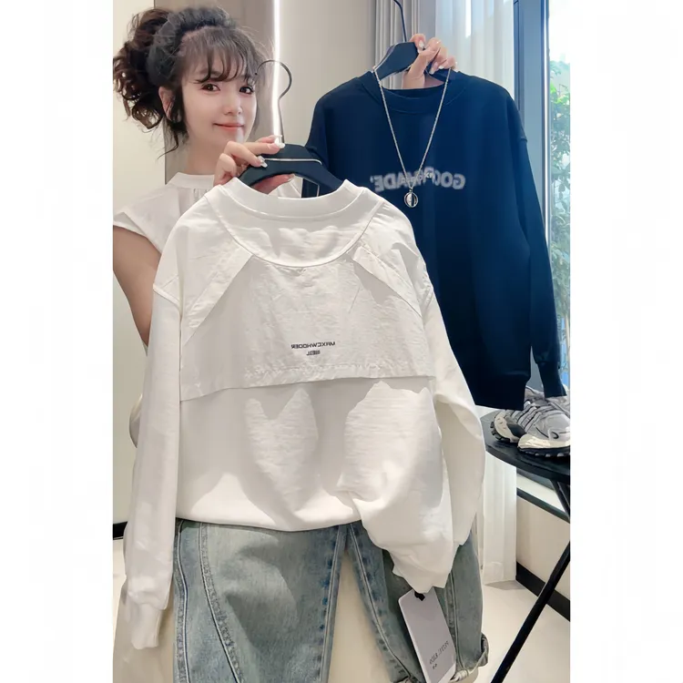 儿童假两件卫衣男孩长袖秋装2025新款女孩上衣童装印花套头韩系潮