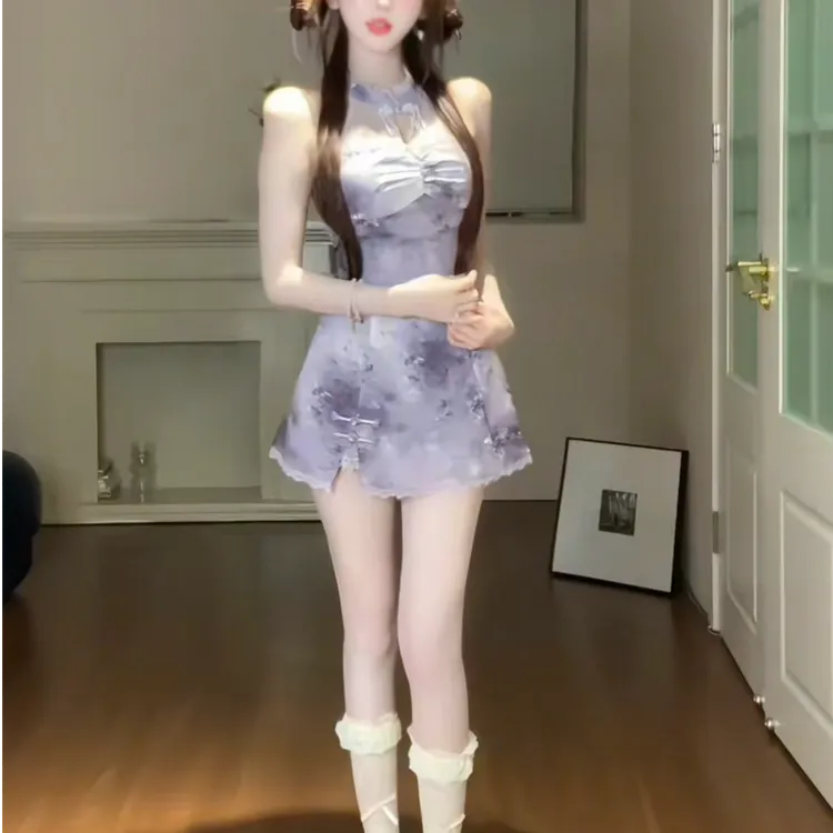 迷幻紫啧  夏季新款纯欲国风新中式温婉大方出游小众设计连衣裙