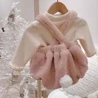 三小朵2333女宝宝秋冬加绒加厚可爱哈衣藕粉色哈衣套装洋气包屁