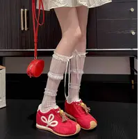 1866休闲健步春季红色女士德训鞋流苏增高透气技术小道