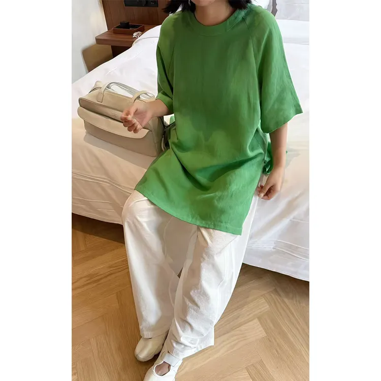 LA CALLA丝麻插肩袖上衣圆领极简短袖T恤S-YY-MT9014商品图