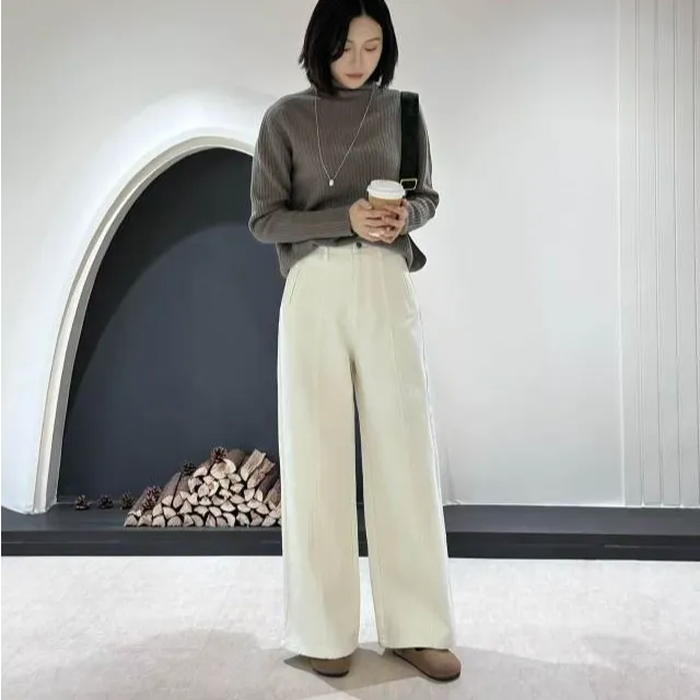 【厚绒无弹阔腿裤加绒】韩版高腰冬季厚绒宽松休闲阔腿裤女-57990