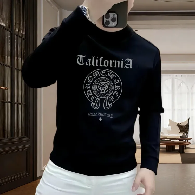 新款男士长袖卫衣轻奢高级感休闲修身潮牌美式上衣男士打底衫秋冬