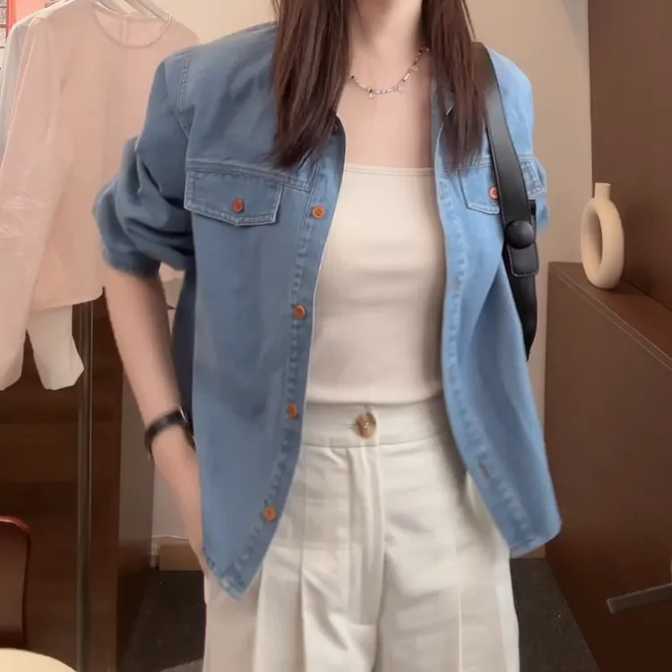 春季新款长袖休闲百搭翻领复古小众设计感衬衫LK2501418