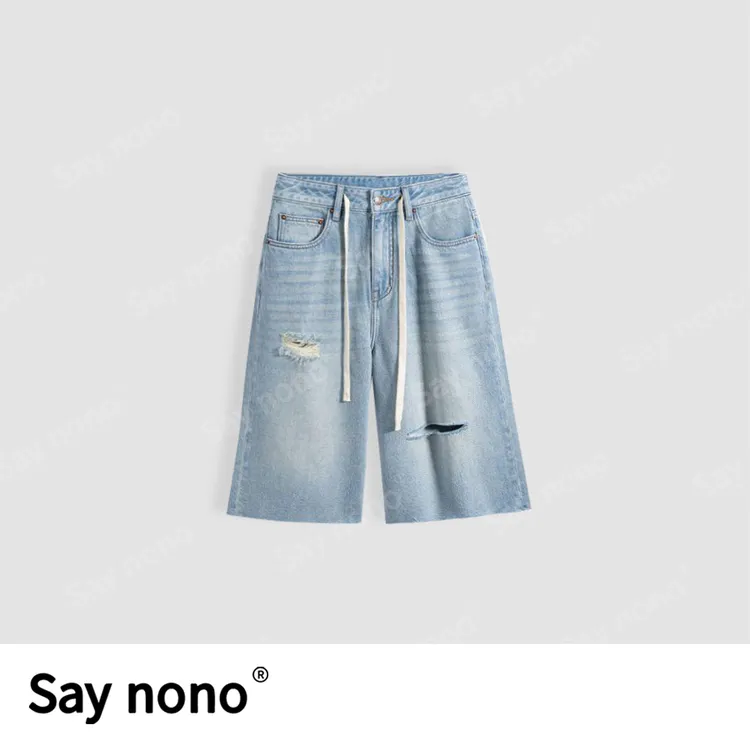 懒猫nono│Saynono春夏新款破洞设计7分复古感休闲牛仔裤H05750X