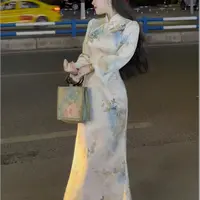 LHMknk1画报夫人原创自制秋冬厚款加绒温柔旗袍鱼尾连衣裙仙子君