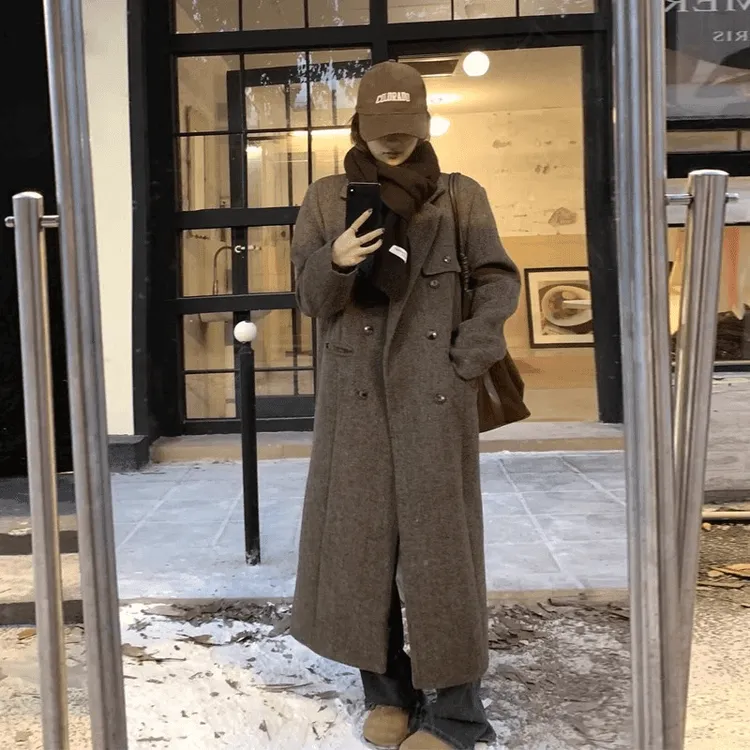 韩系秋冬季2025年新款毛呢外套高级感小个子中长款气质团