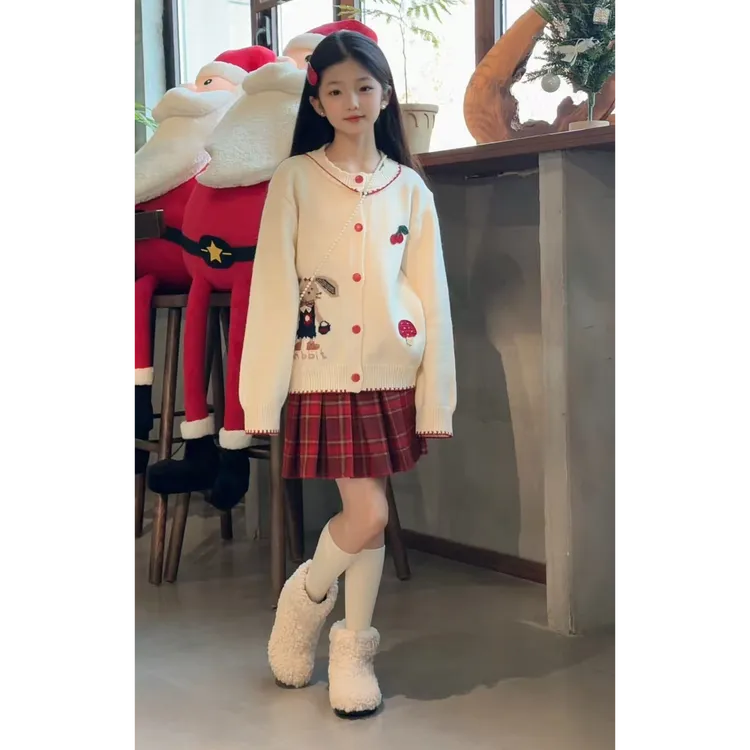 女童冬款年服毛衣2025新款中大童女孩韩系时髦洋气加厚学院风毛衣