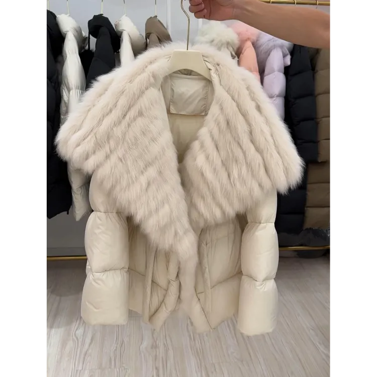 高级感大毛翻领加厚棉服外套女冬季韩系时尚百搭保暖面包服上衣