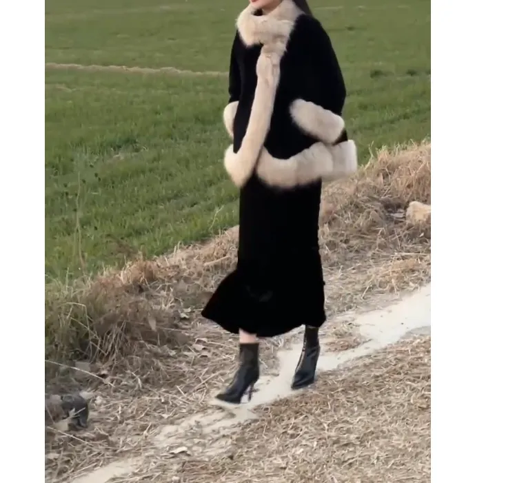 2024冬季新款时尚女装网红韩版潮流爆款洋气毛毛拼接外套裙子mk