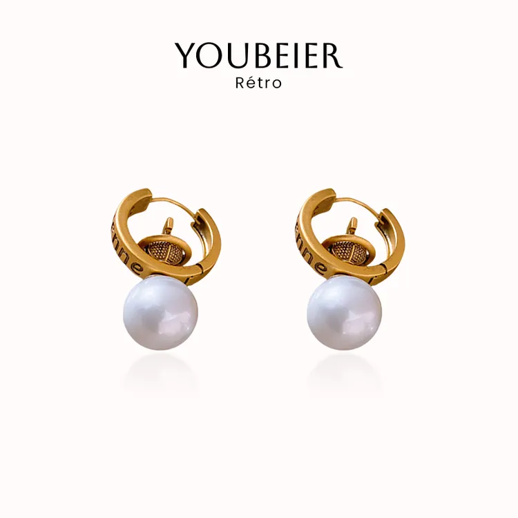 YOUBEIER 土星立体星球一款三戴珠珠吊坠耳扣女款中古风做旧耳环