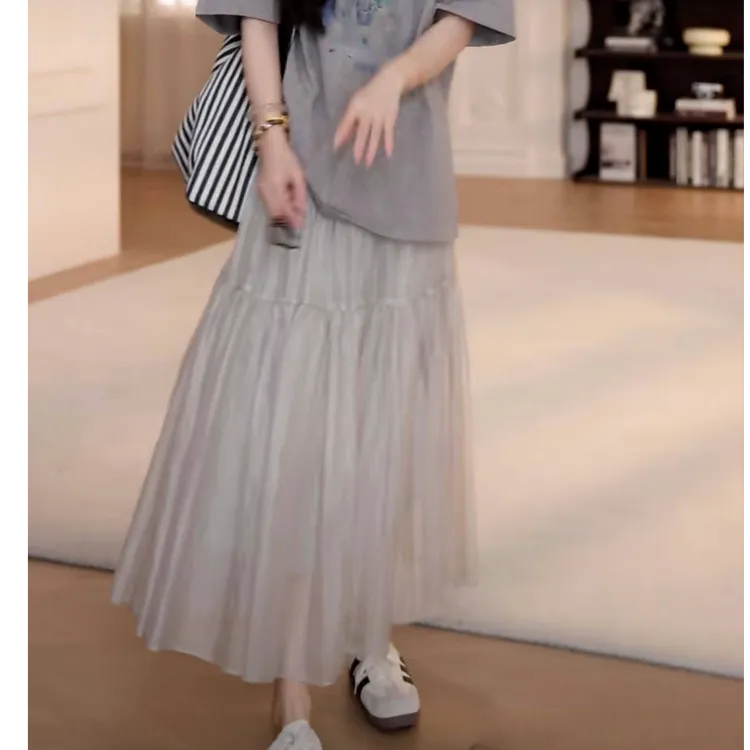 2025新款春夏设计感高腰蛋糕裙褶皱半身裙