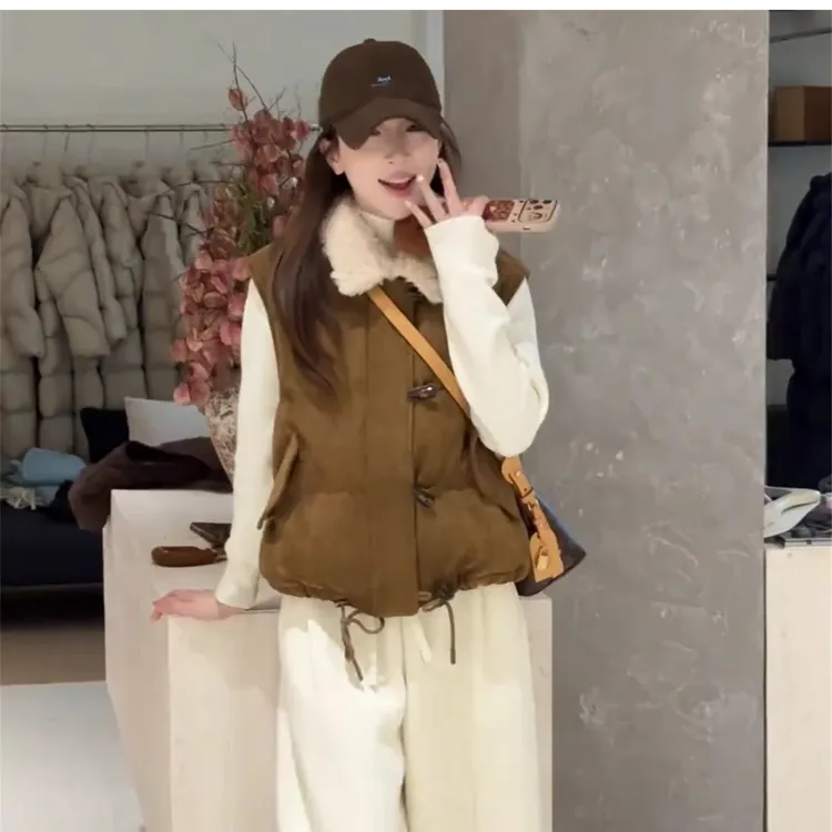 冬季拉链女立领厚款短款白鸭绒马甲秋冬外穿加绒保暖加厚马夹