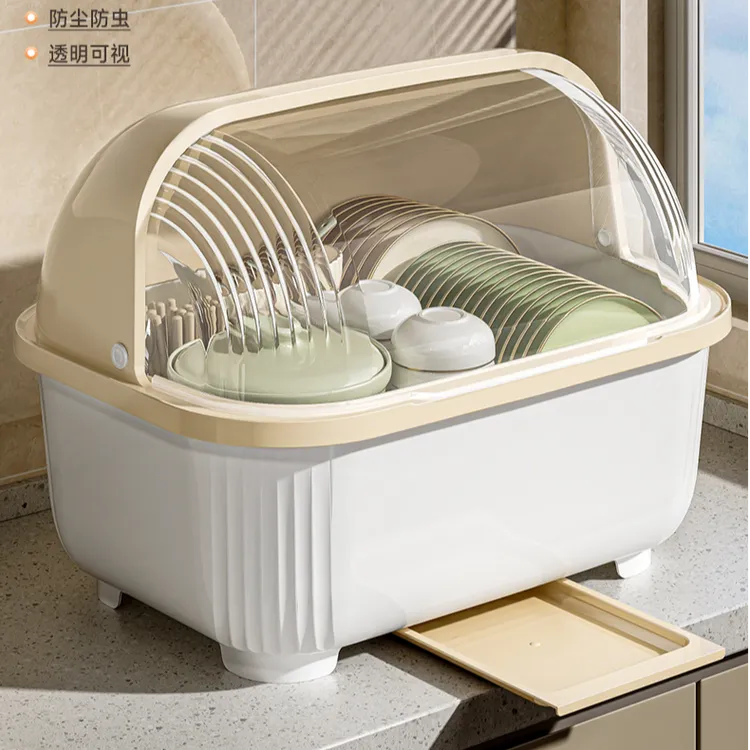 家用厨房碗筷收纳盒带盖防尘沥水多功能碗筷收纳置物架装餐具碗柜