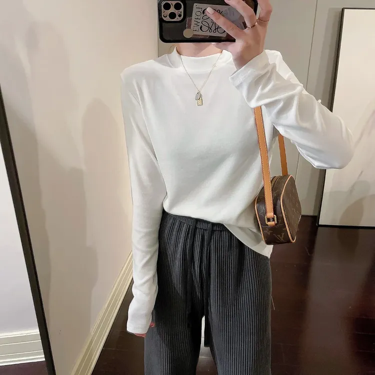 仙小白高货！（小立领）春秋季显瘦百搭打底衫T恤秋冬长袖上衣