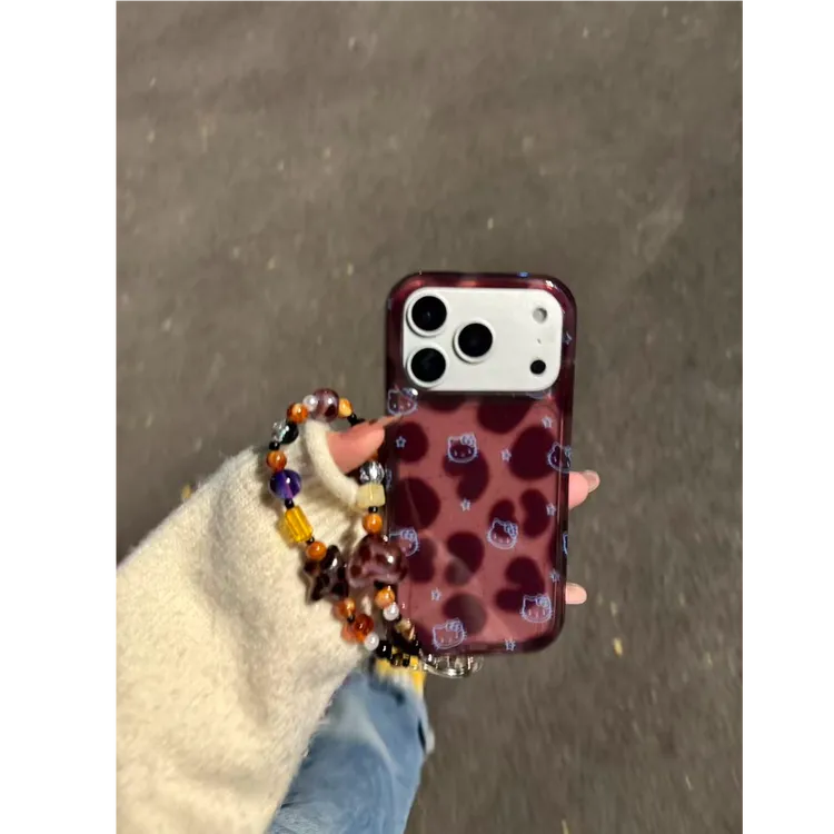 复古透紫豹纹线条猫咪适用于iphone17promax苹果16p手机壳15p新款