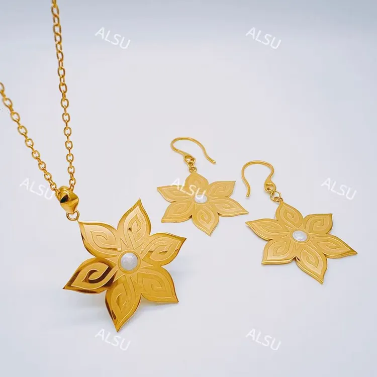 合金项链 ALSU原创经典民族风新款简约项链耳环两件套时尚花型