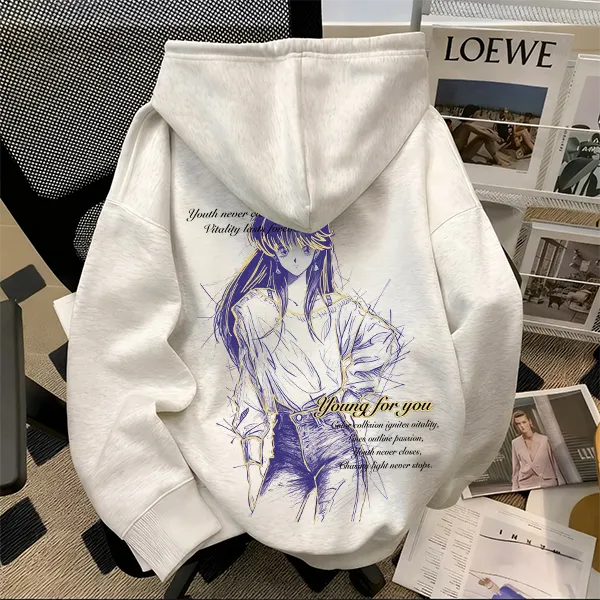 重磅500克纯棉美少女战士动漫印花连帽卫衣百搭秋冬季欧美ins潮流