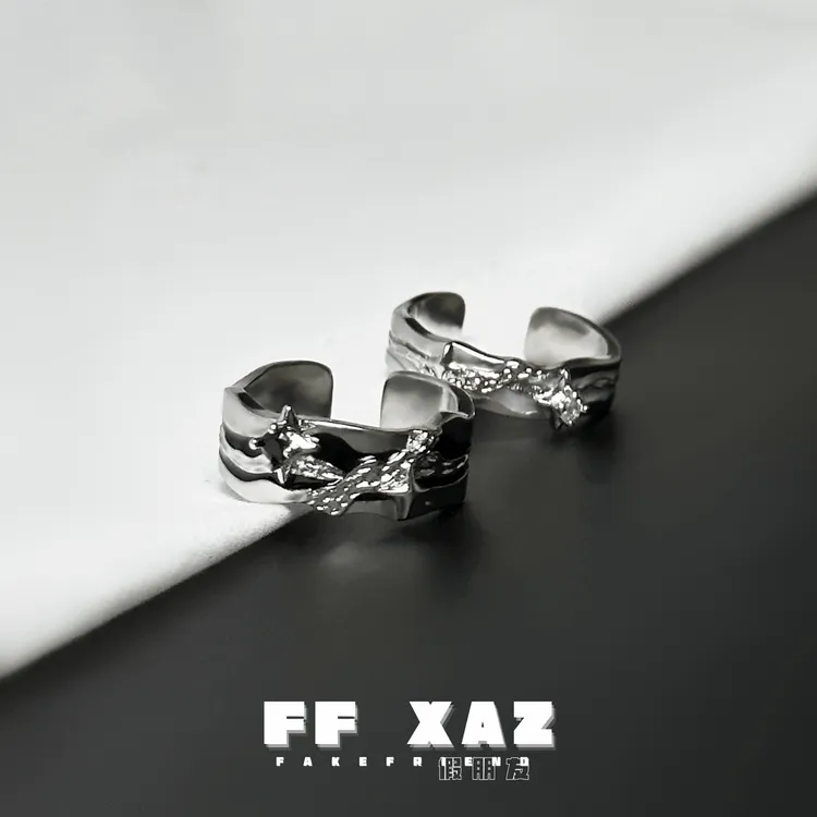 合金锆石戒指 FF假朋友丨黑白轻奢中性风情侣对戒开口男女戒指