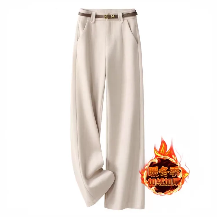 爆款高腰毛呢窄版阔腿裤女秋冬2025新款垂感直筒裤加绒加厚休闲裤