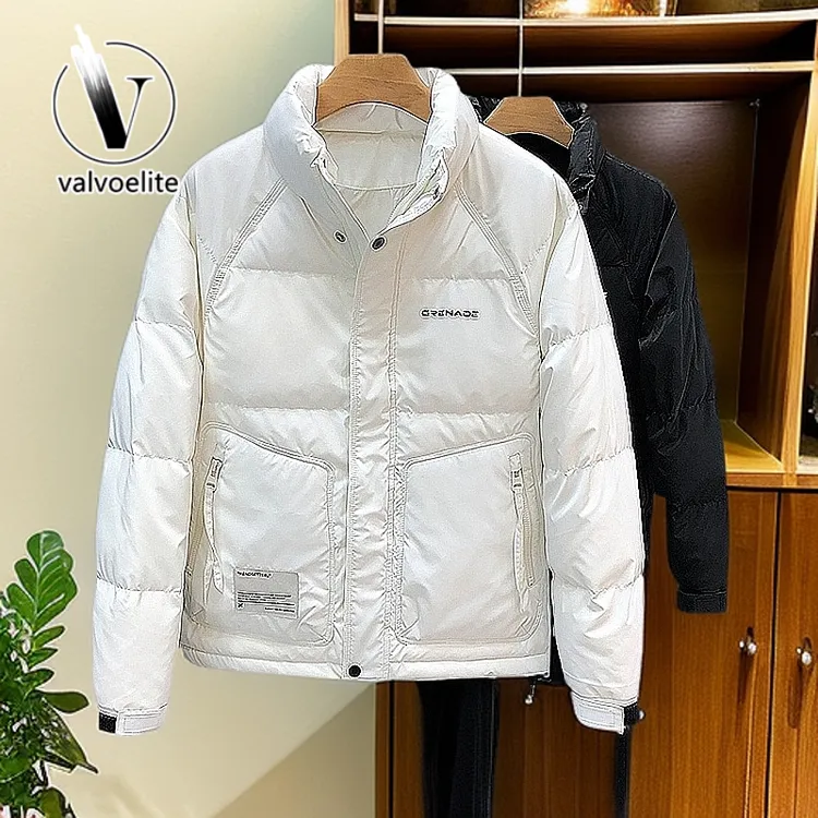 VALVOELITE修身白鸭绒白色羽绒服韩版立领男冬季保暖加厚羽绒外套